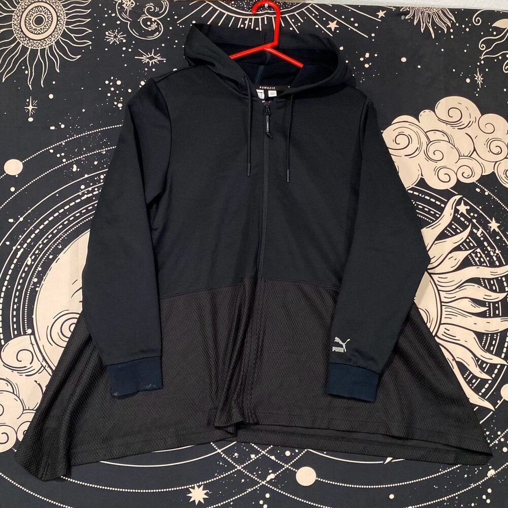Puma Evo Drapey Hoodie Women's XL Black Cotton Full-Zip Workout Running Stretch